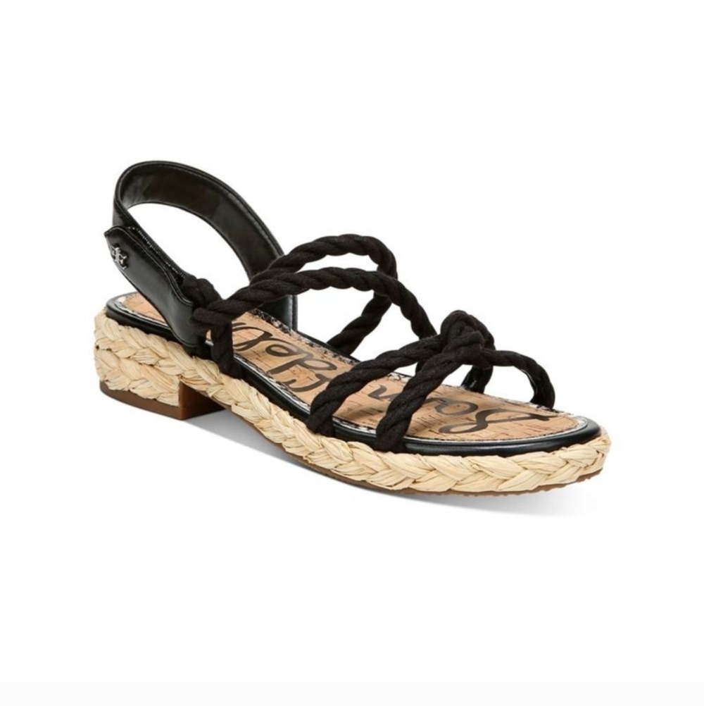 Sam Edelman Cristan Black Strappy Espadrille Platform Rope Sandals Size 10